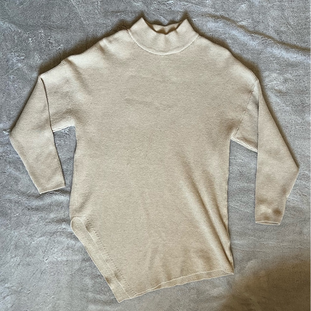 Cream Long Sleeve Turtle Neck Knit Sweater